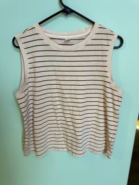 Sleeveless Striped Tank Top - Cream with Brown Stripes